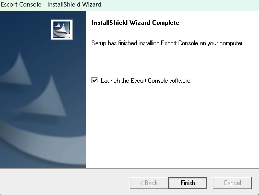 Escort Console 安裝完成 InstallShield Wizard Complete 按 Finish|大元冷凍
